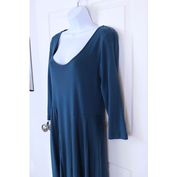 Soft Surroundings Maxi Dress Women's Ruffle Hem Scoop Neck Teal Blue Size Small - Picture 3 of 8